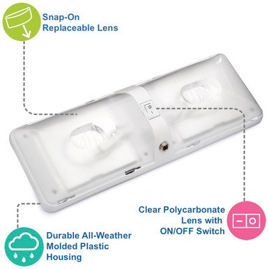 Euro-Style Interior 12V RV Ceiling Dome Light - Double
