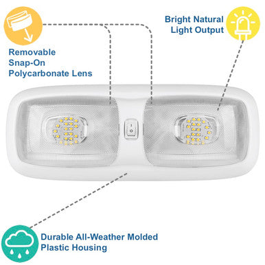 Euro Style 12V RV Interior Incandescent Double Dome Light w/Lens