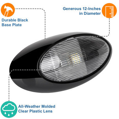 12" LED Oval Scare/Porch Light - Clear Lens, Black Base