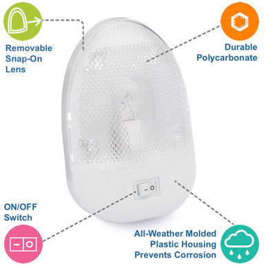 Oval Single RV Dome Optics Light with On/Off Switch and Removable Lens