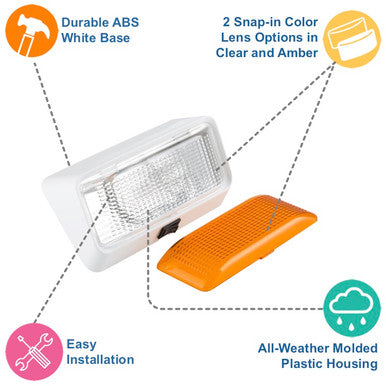 LED RV Exterior Porch Light with On/Off Switch and Removable Lenses