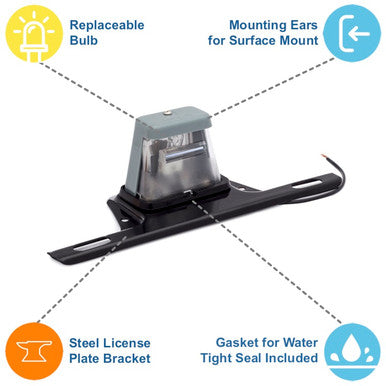License Plate Lamp Light w/ Bracket - Includes Gasket for Weather-Tight Seal