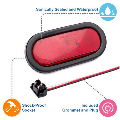 6" Oval Sealed Stop/Turn/Tail Light with Grommet & Right Angle Plug