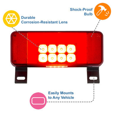 LED RV combination tail light, driver side with license illuminator, black base