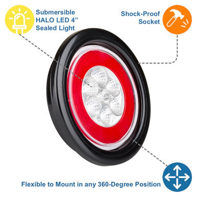 HALO LED 4" Sealed Round Stop/Turn/Tail Lights - White Lens